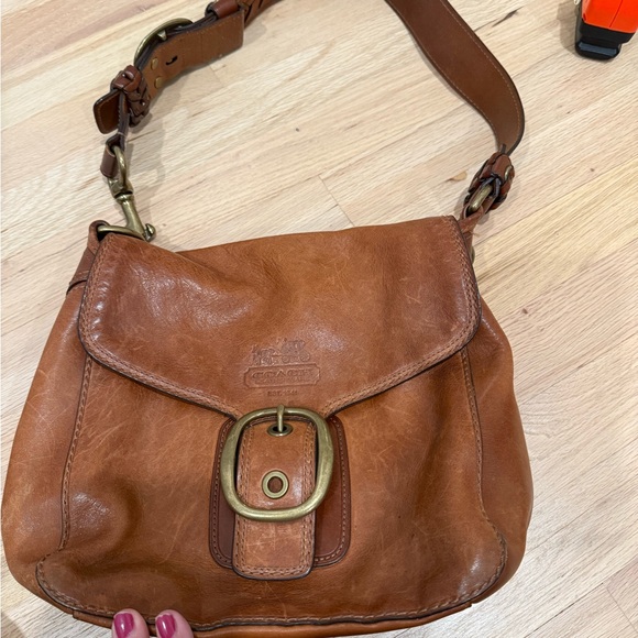 Coach Becker Legacy Tattersall Leather Buckle Shoulder Bag in Whiskey - Picture 1 of 11